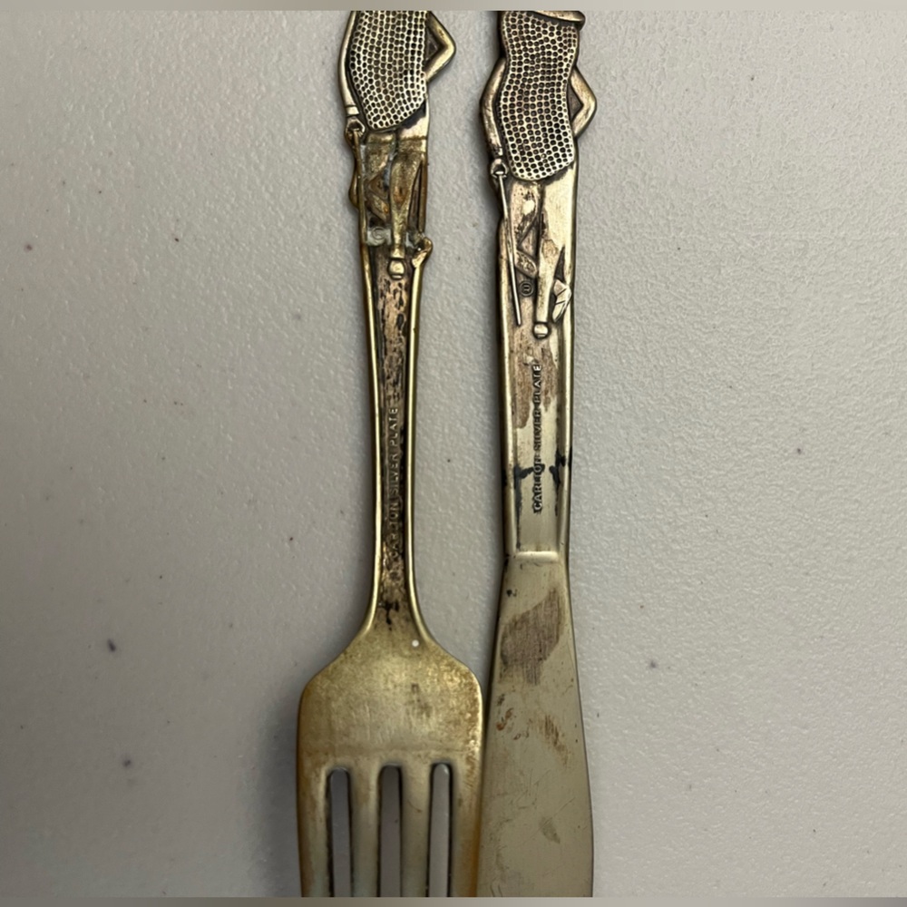 Vintage Circa 40s-50s Mr. Peanut Silver Plated Fork and Knife 🥜 Advertising Art - Picture 5 of 5